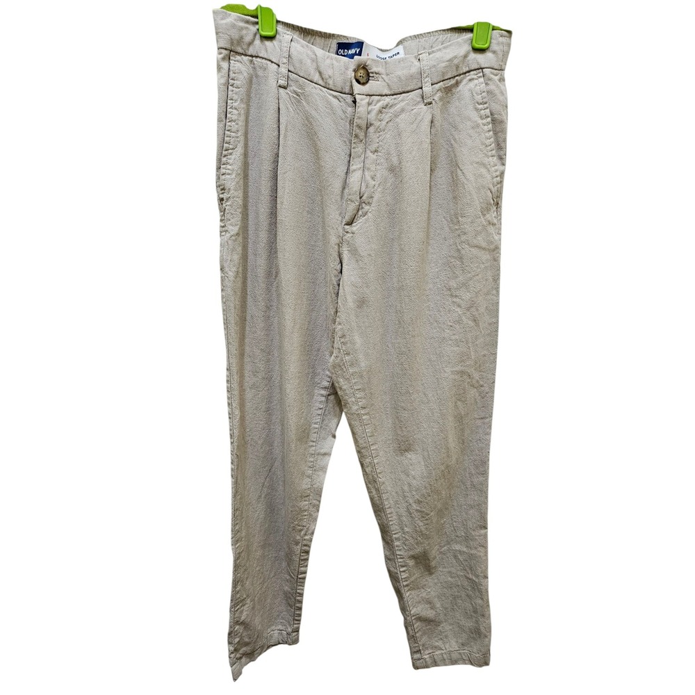 Old Navy Linen Blend Pants Pleated Loose Tapered Casual Beige Woman's Size‎ S